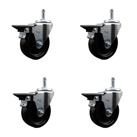 Service Caster 4'' Phenolic Wheel Swivel 7/16'' Grip Ring Stem Caster Set with Brake, 4PK SCC-GR20S414-PHS-PLB-716138-4